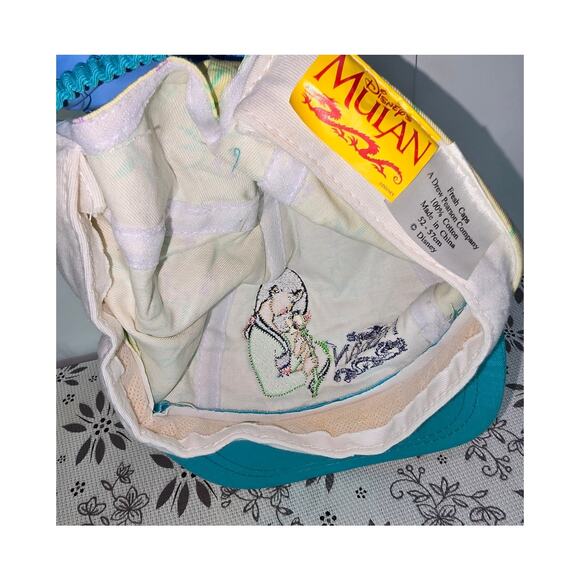 Vintage Disney Mulan 90s Youth Hat Teal Brim Bamboo Print - Picture 12 of 16